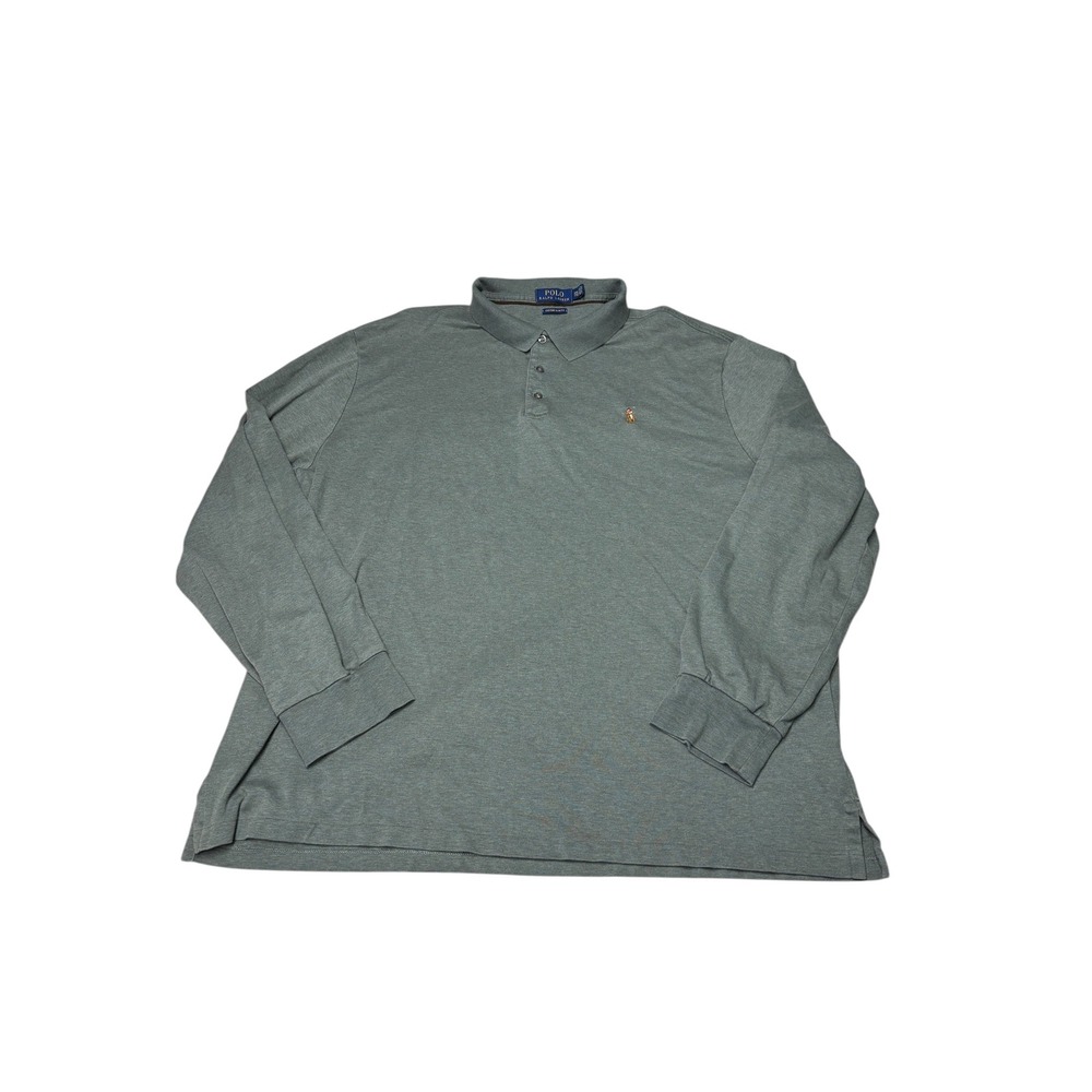 Polo Ralph‎ Lauren Mens XXL Custom Slim Fit Long Sleeve Polo Shirt Green Cotton